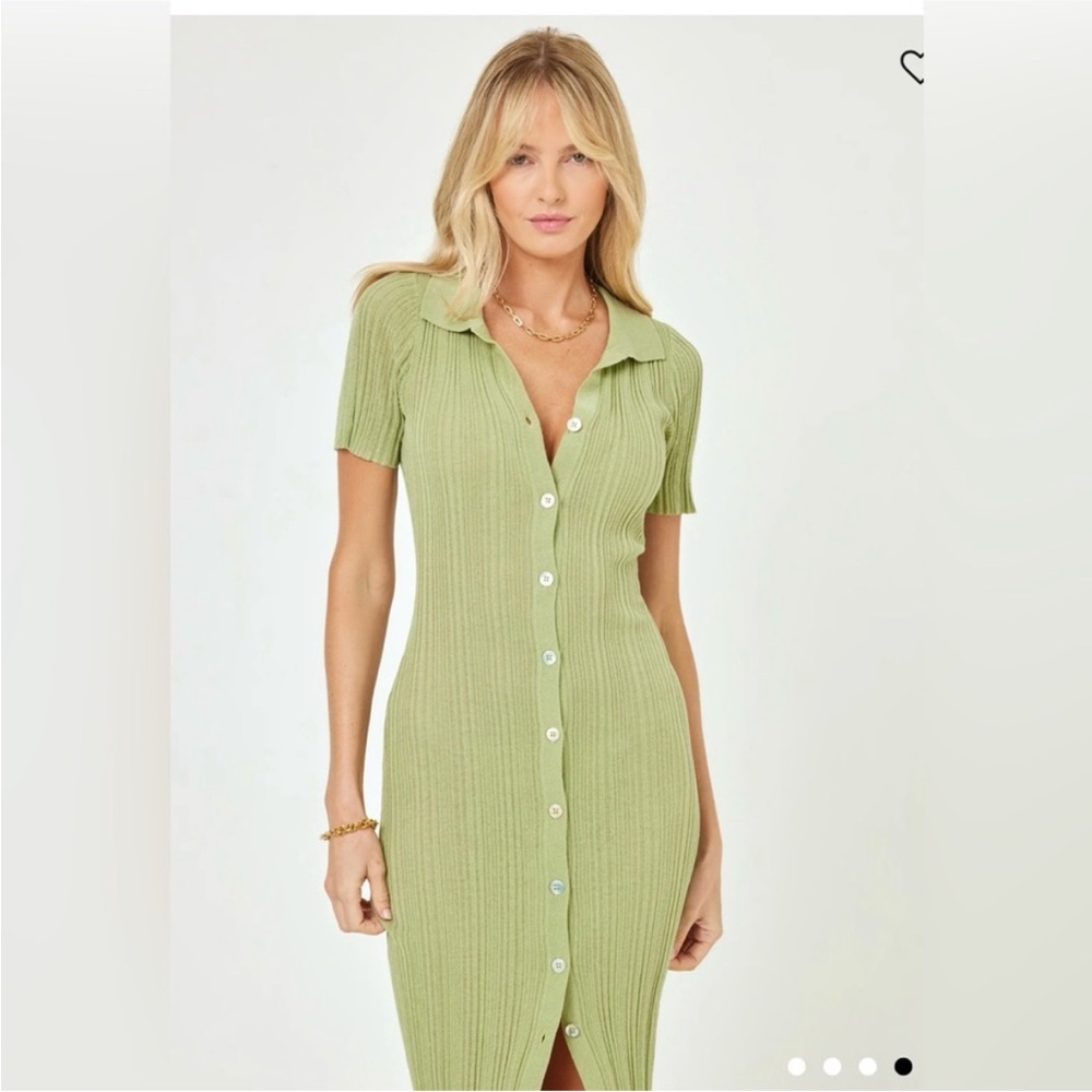 L*Space Linen blend Undertow Green Polo Collar Maxi Dress - Picture 4 of 5